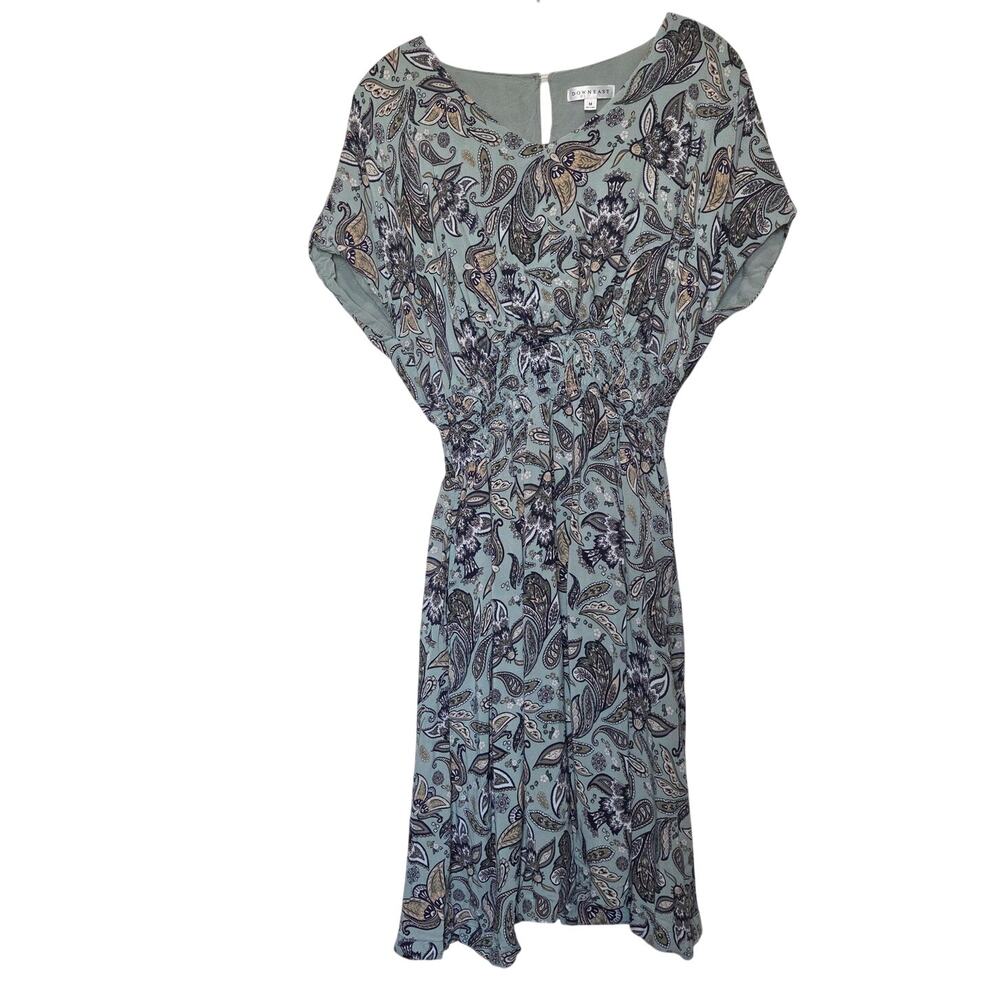Downeast Multicolor Paisley Floral V-Neck Smocked Waist A-Line Mini Dress Medium